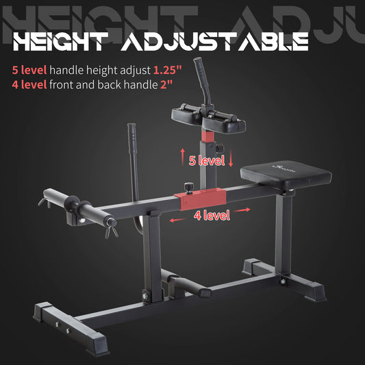 Height adjustable exercise bench with labeled features on a dark background- TNT Fitness Gear