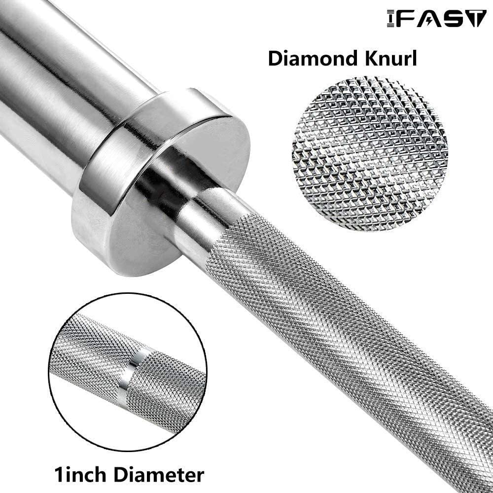 4Ft Olympic chrome curl bar with diamond knurl grip and rotating sleeves – fits 2" weight plates