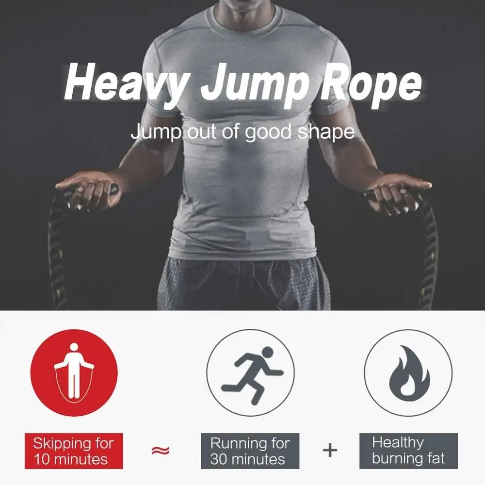 Heavy jump rope with a 25mm diameter, designed for strength training and endurance workouts. Durable and weighted for an intense fitness routine, ideal for improving coordination, agility, and muscle building. Suitable for both indoor and outdoor use.- TNT Fitness Gear