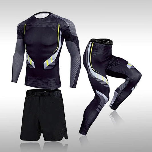 Men’s compression workout set 3 piece gym outfit performance training suit