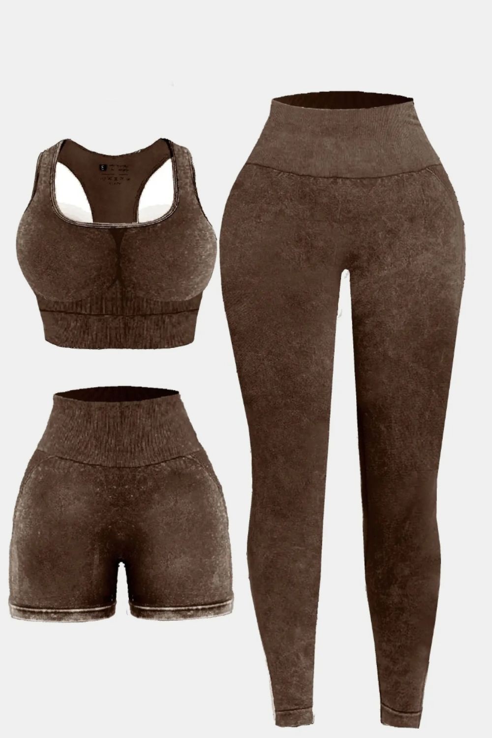 3 - Piece Washed Square Neck Wide Strap Activewear Set - TNT Fitness
