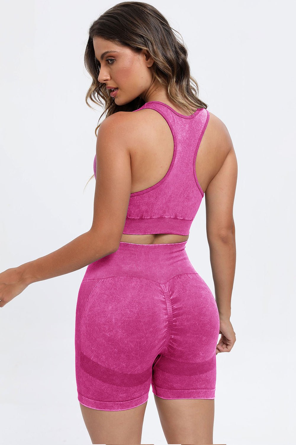 3 - Piece Washed Square Neck Wide Strap Activewear Set - TNT Fitness
