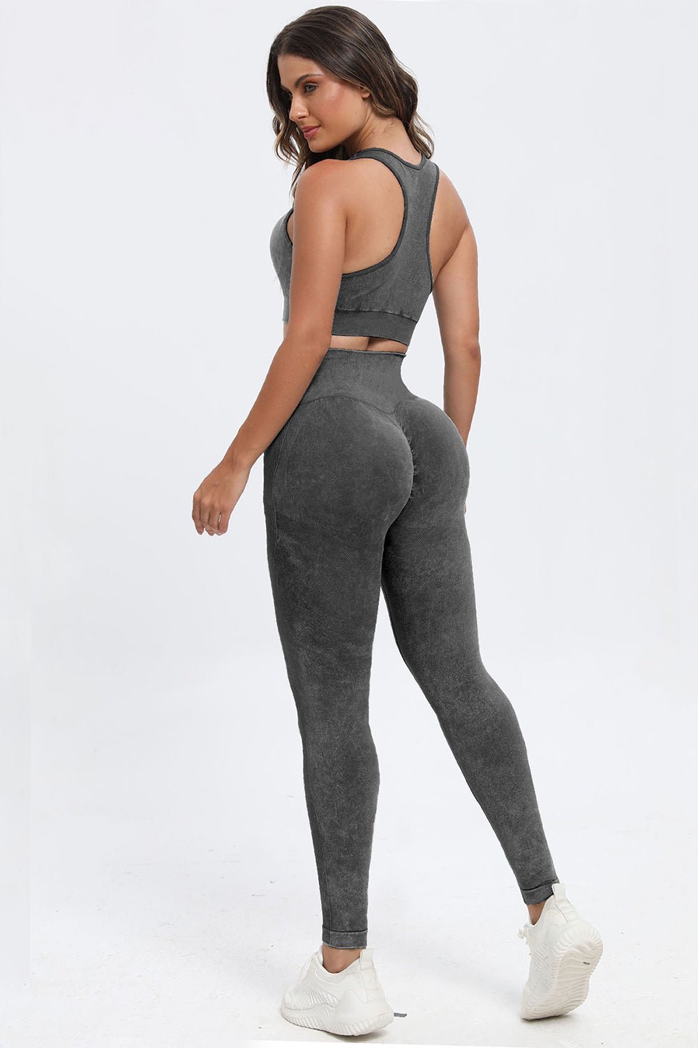 3 - Piece Washed Square Neck Wide Strap Activewear Set - TNT Fitness