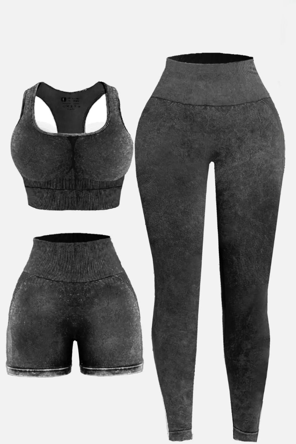 3 - Piece Washed Square Neck Wide Strap Activewear Set - TNT Fitness
