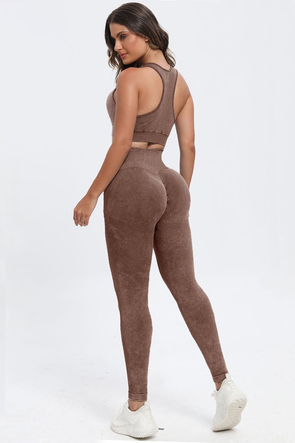 3 - Piece Washed Square Neck Wide Strap Activewear Set - TNT Fitness
