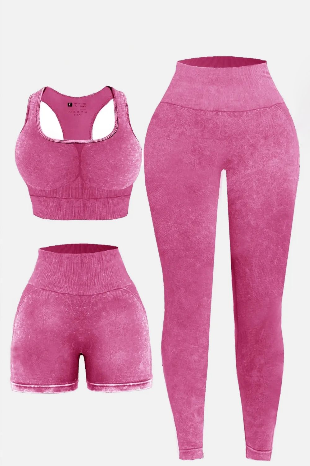 3 - Piece Washed Square Neck Wide Strap Activewear Set - TNT Fitness