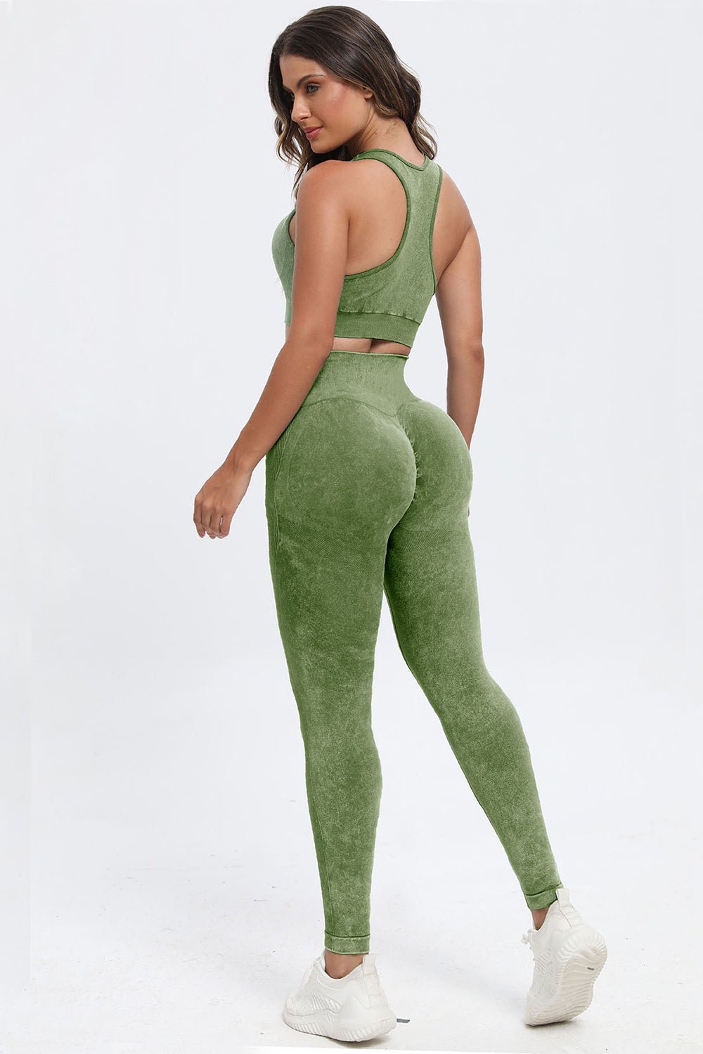 3 - Piece Washed Square Neck Wide Strap Activewear Set - TNT Fitness