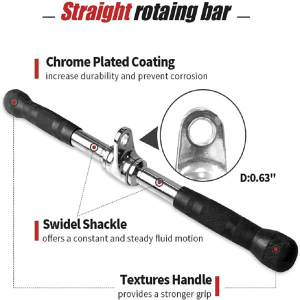 4-piece cable attachment set with rubber grips – includes straight bar, V-bar, rope, and row handle for home gym workouts