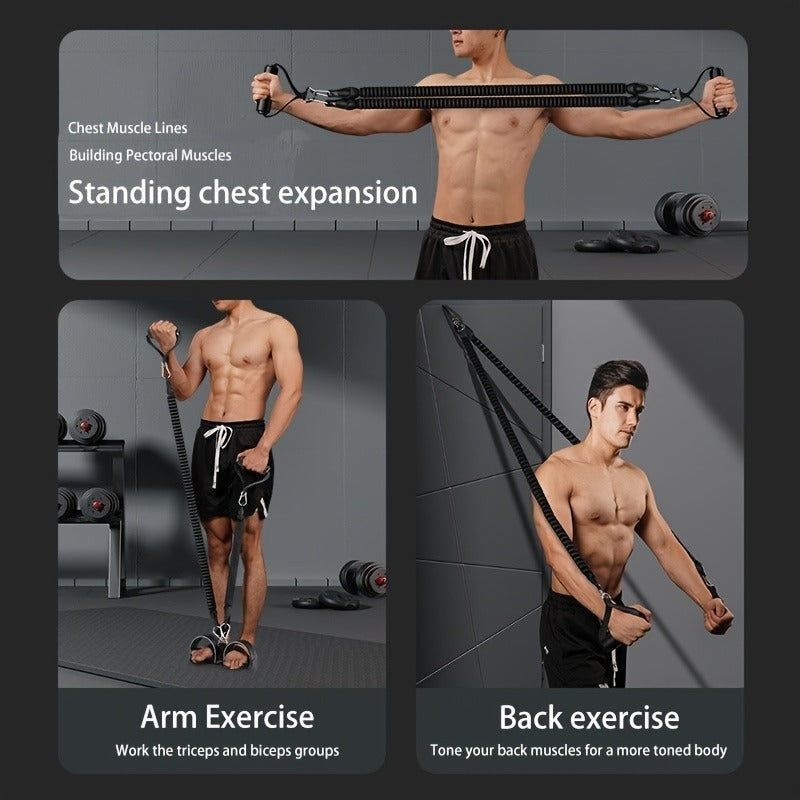 Adjustable resistance bands with foot pedals and handles for full-body workouts