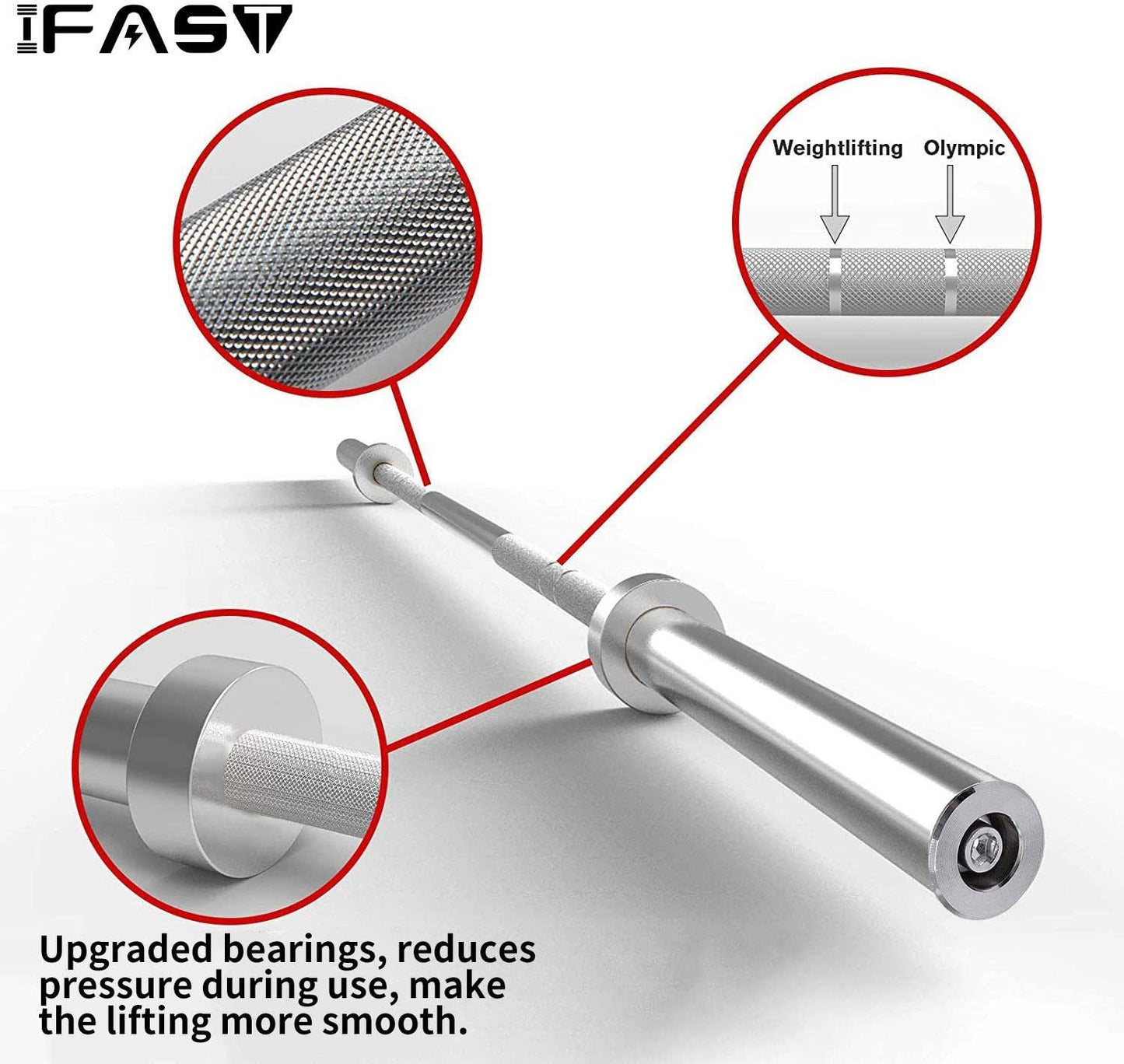 4Ft Olympic chrome curl bar with diamond knurl grip and rotating sleeves – fits 2" weight plates