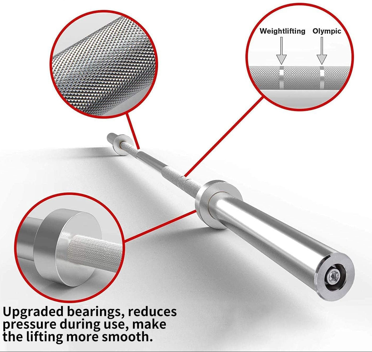 4Ft Olympic chrome curl bar with diamond knurl grip and rotating sleeves – fits 2" weight plates