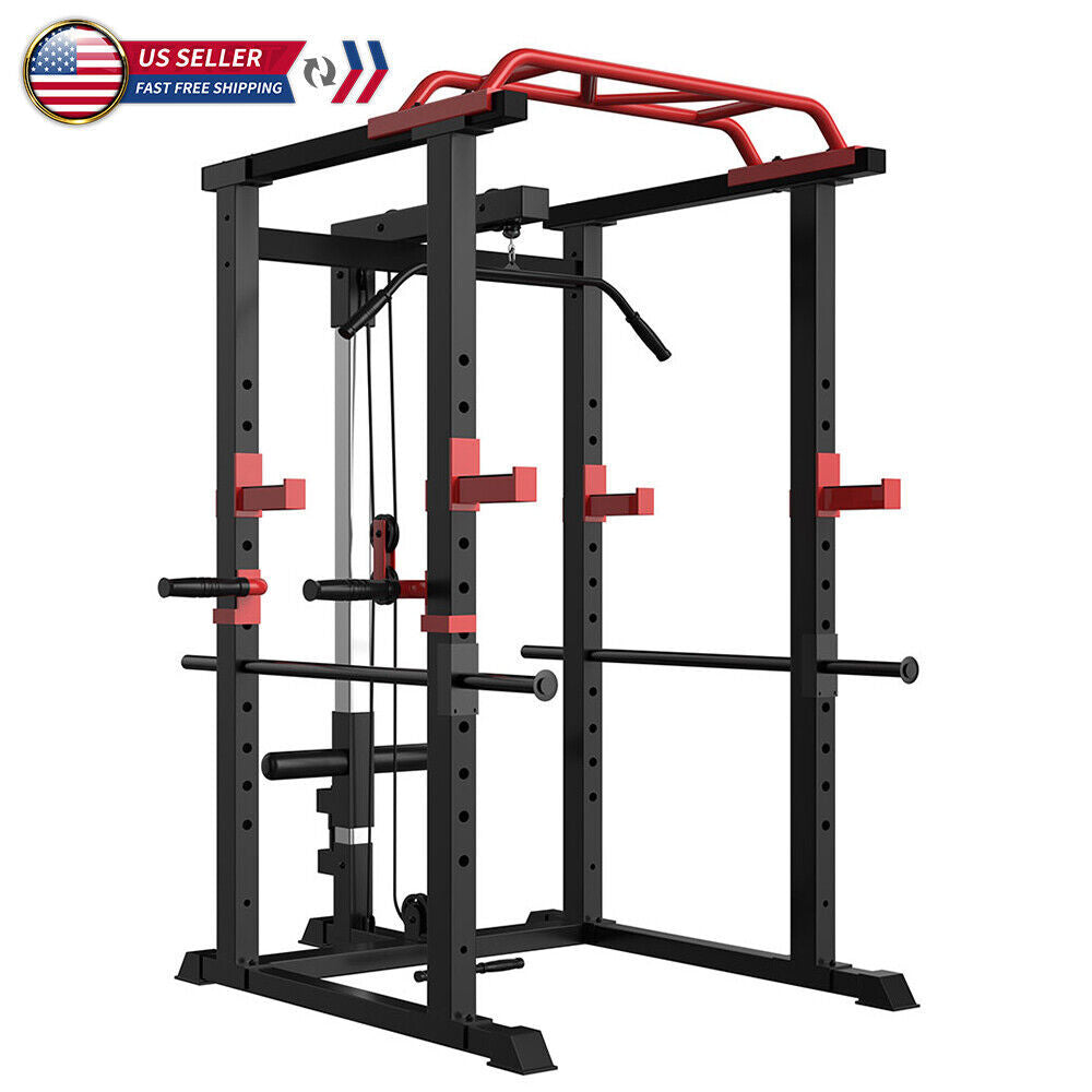 Multi-functional power cage with pull-up bar, squat rack, and barbell station – adjustable 1000 lb home gym frame