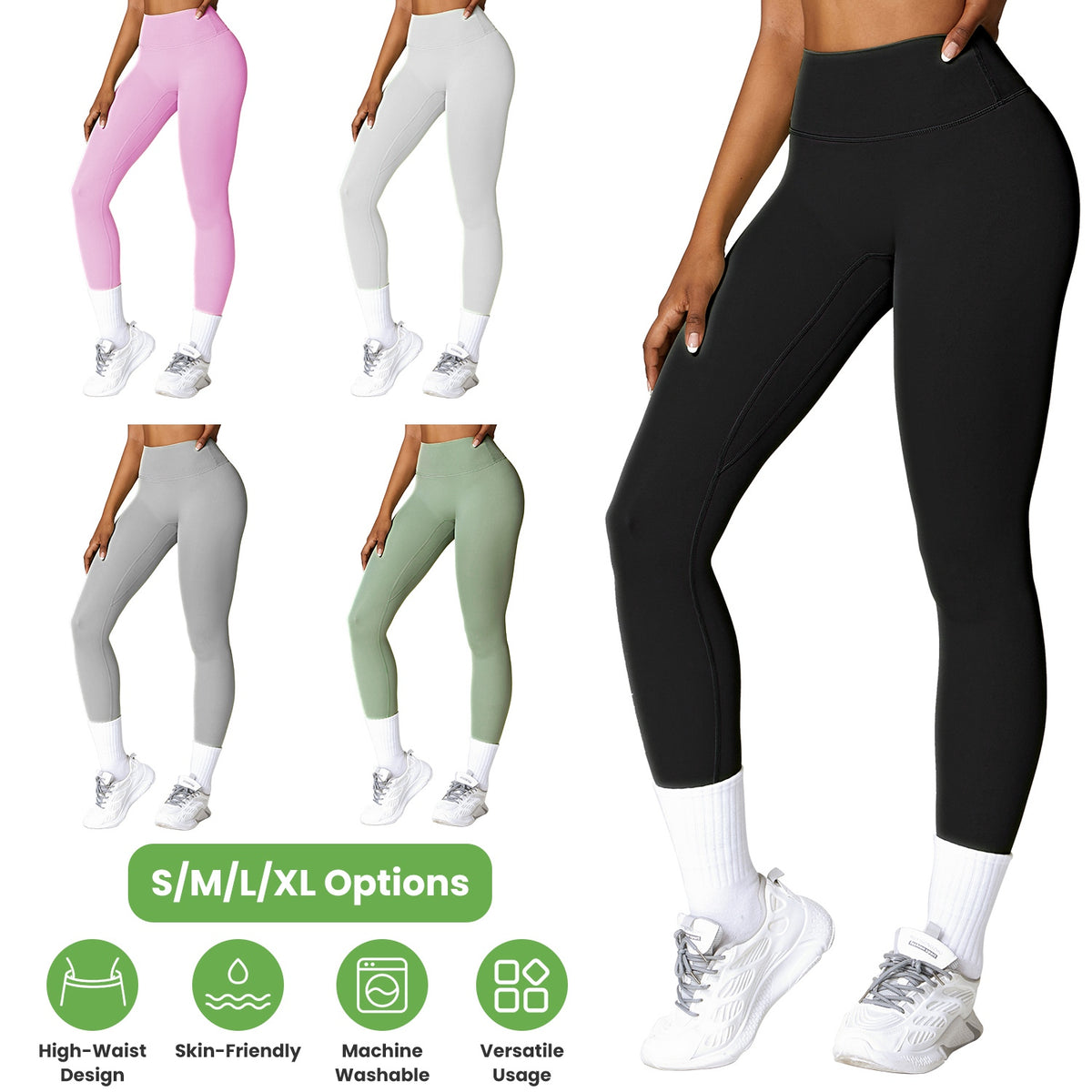 Women wearing high-waisted training leggings designed for workouts and active movement