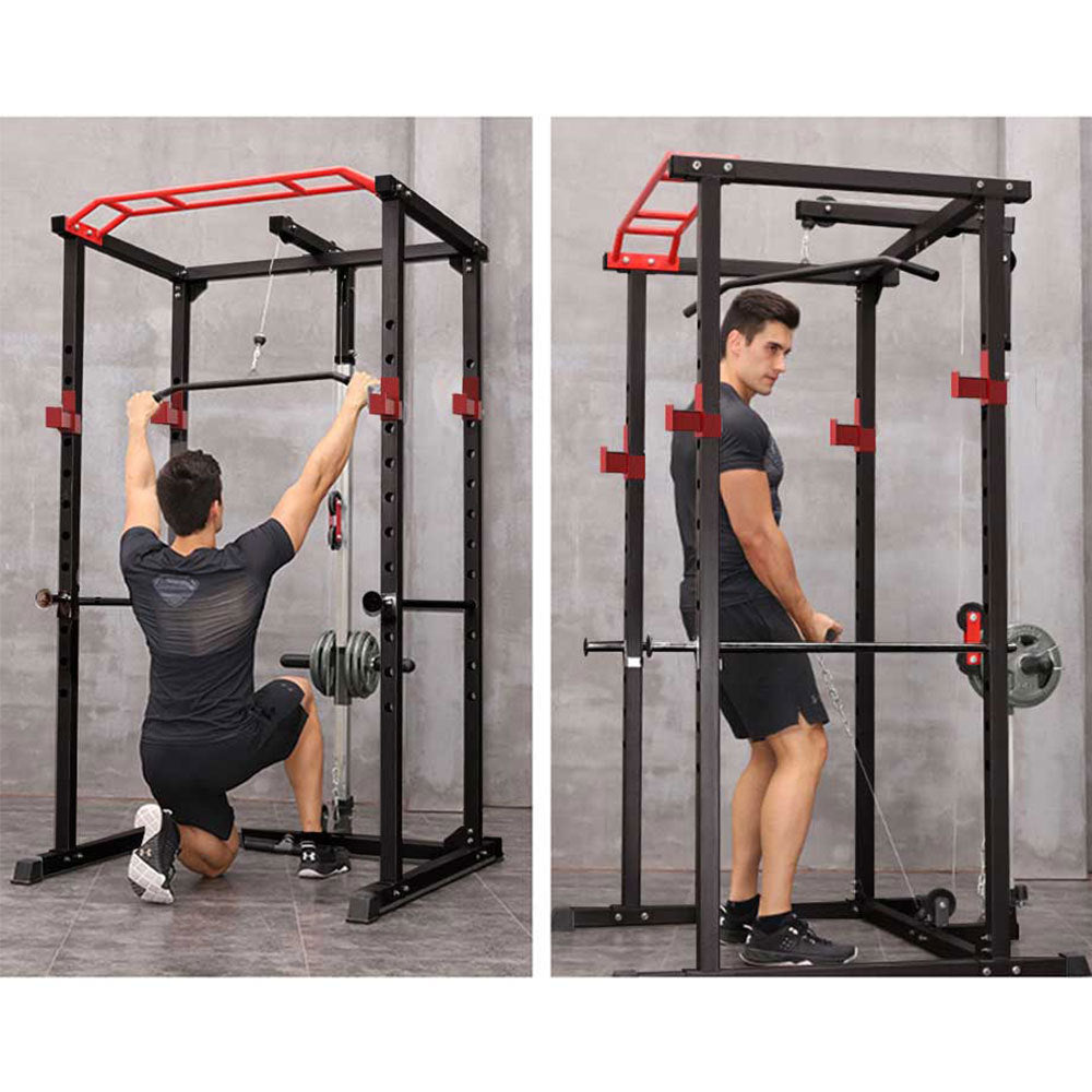 Multi-functional power cage with pull-up bar, squat rack, and barbell station – adjustable 1000 lb home gym frame