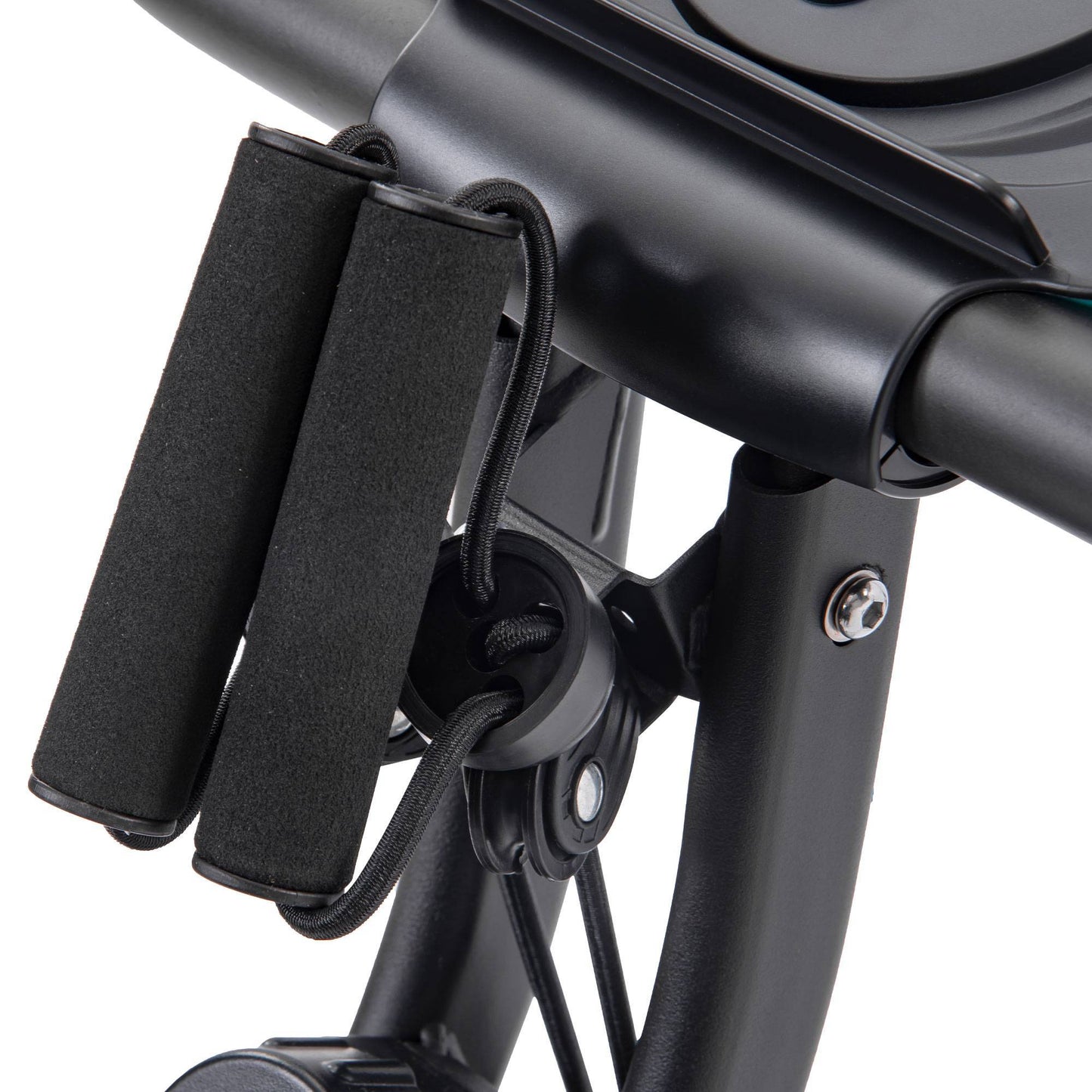 Turquoise and black Folding exercise bike with LCD display, arm bands, and adjustable resistance – upright and recumbent modes