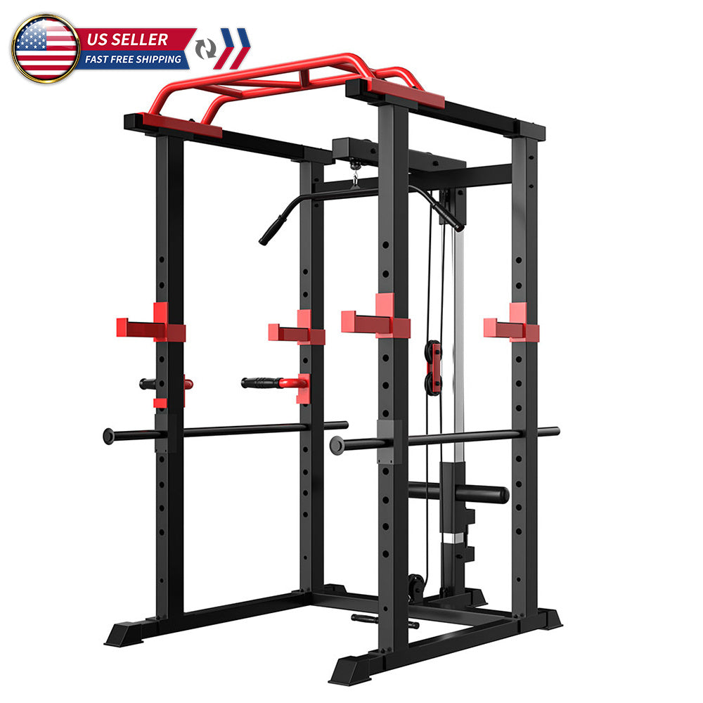 Multi-functional power cage with pull-up bar, squat rack, and barbell station – adjustable 1000 lb home gym frame