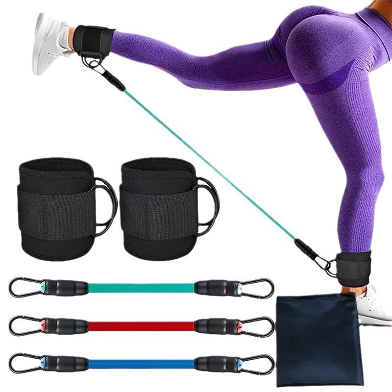 Women's ankle resistance bands with cuffs for glute and hip workouts – 3-in-1 home fitness set