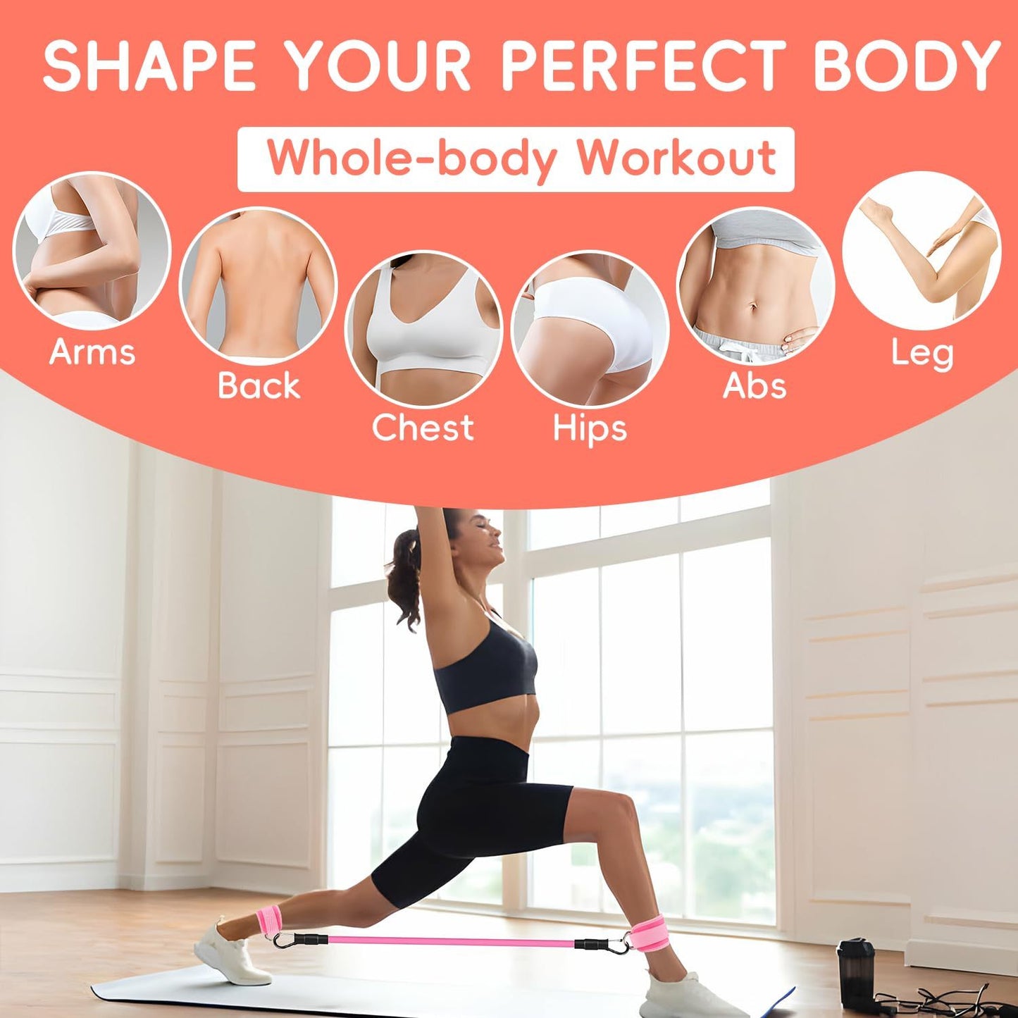 Women's ankle resistance bands with cuffs for glute and hip workouts – 3-in-1 home fitness set