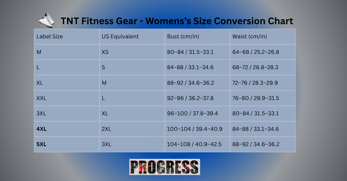 TNT Fitness Gear Women's Size Conversion Chart