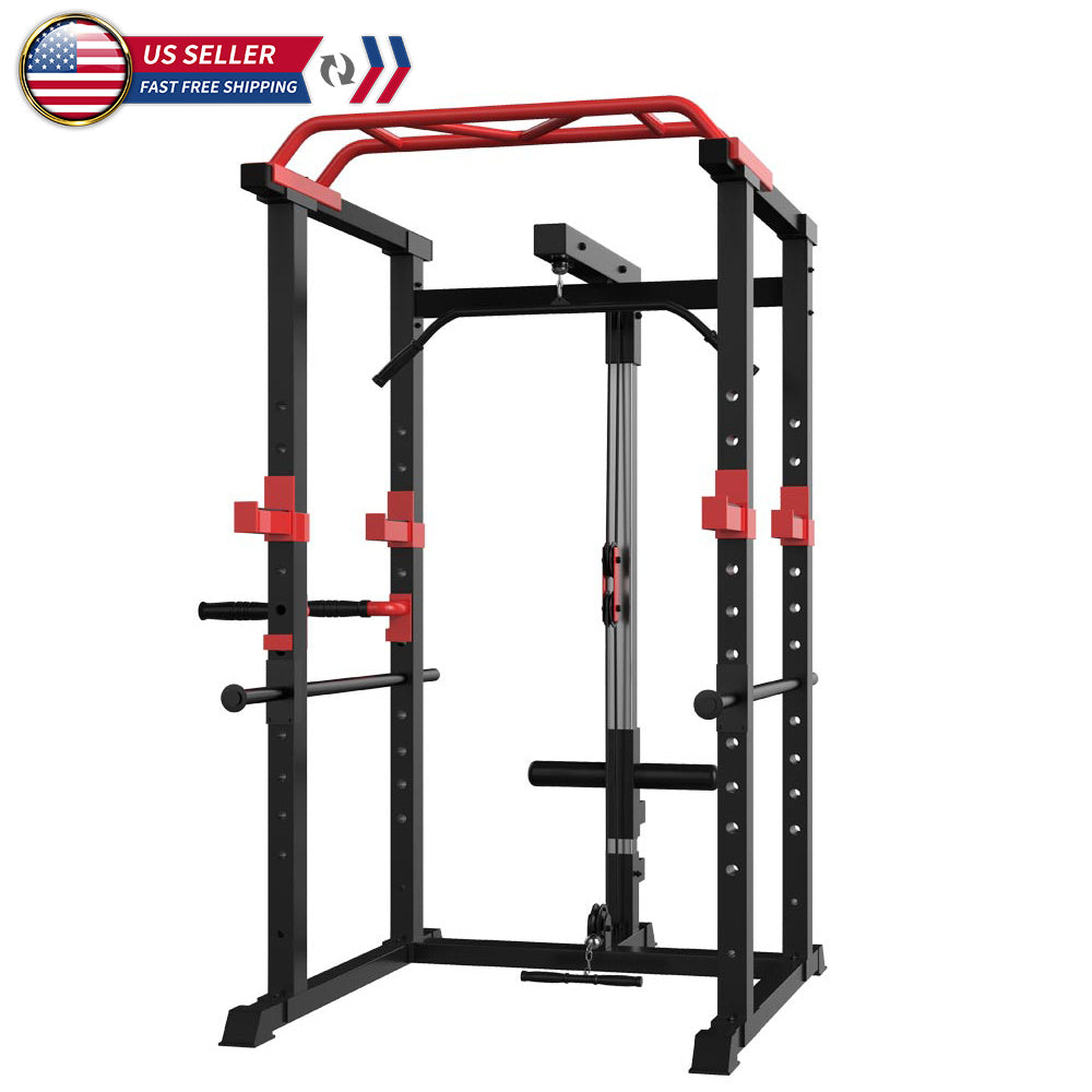 Multi-functional power cage with pull-up bar, squat rack, and barbell station – adjustable 1000 lb home gym frame