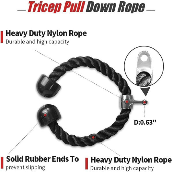 4-piece cable attachment set with rubber grips – includes straight bar, V-bar, rope, and row handle for home gym workouts