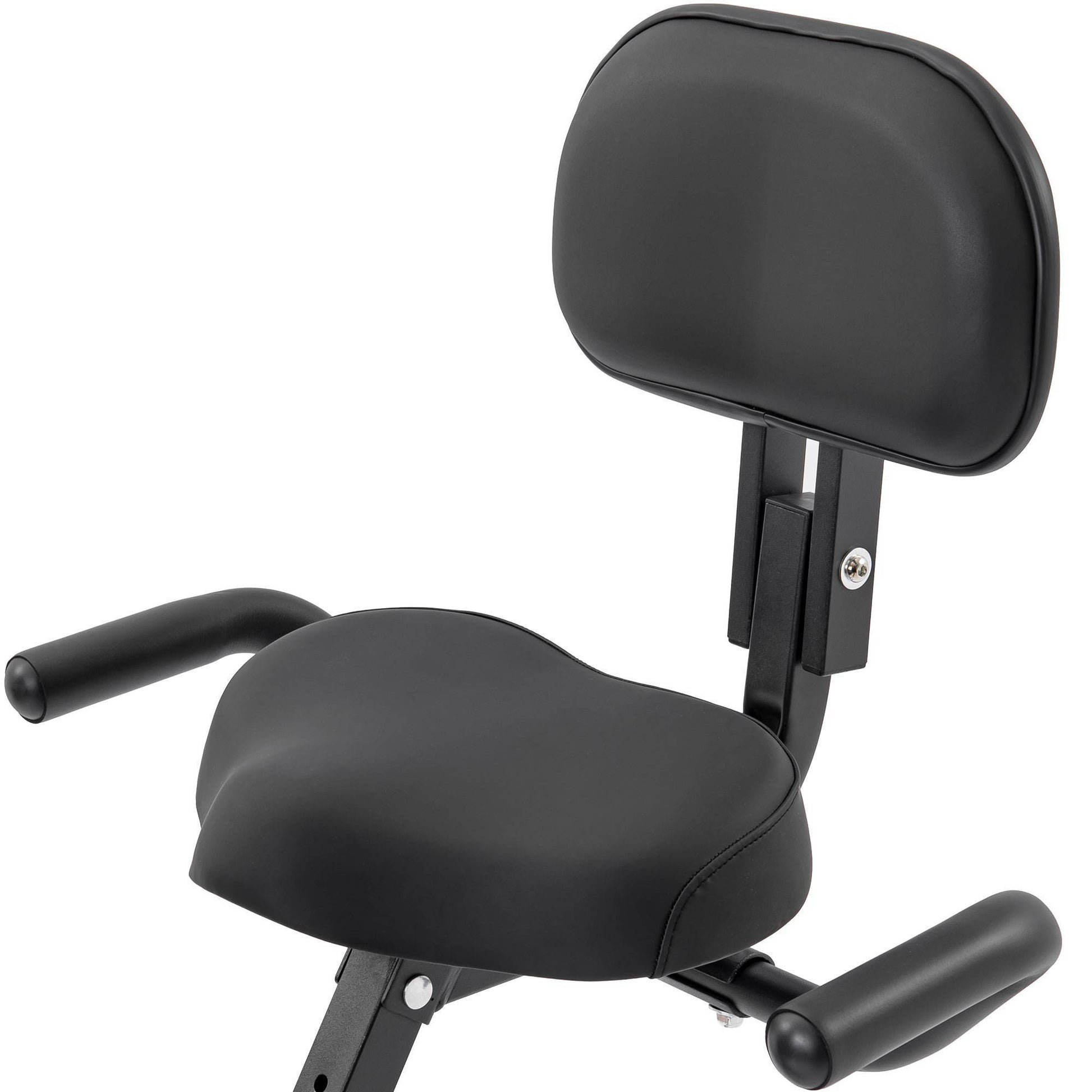 Turquoise and black Folding exercise bike with LCD display, arm bands, and adjustable resistance – upright and recumbent modes