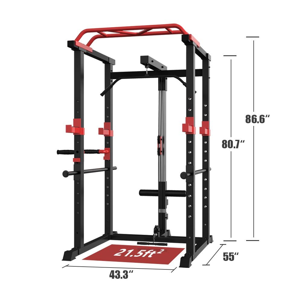 Multi-functional power cage with pull-up bar, squat rack, and barbell station – adjustable 1000 lb home gym frame