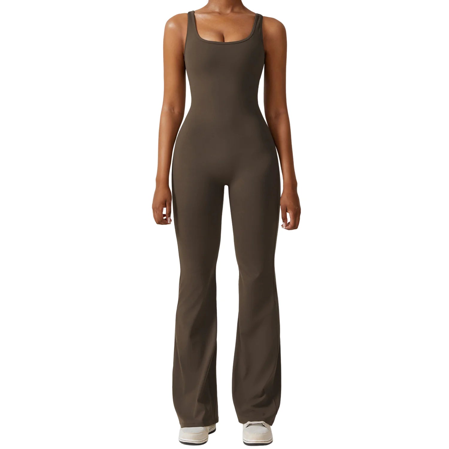 Women's back-out one-piece jumpsuit featuring a sleek, stylish open-back design. Crafted from a comfortable, stretchy material, this jumpsuit combines elegance and practicality, making it perfect for casual outings, workouts, or lounging in chic comfort.- TNT Fitness Gear