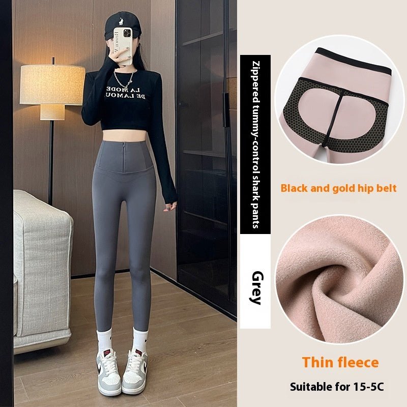 High-waist, butt-lifting leggings with belly control. Warm velvet zipper pants for winter by TNT Fitness Gear