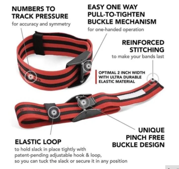 Blood flow restriction bands designed for occlusion training to maximize muscle gains and enhance strength. Adjustable, durable, and lightweight, ideal for targeted resistance training and improved workout performance. - TNT Fitness