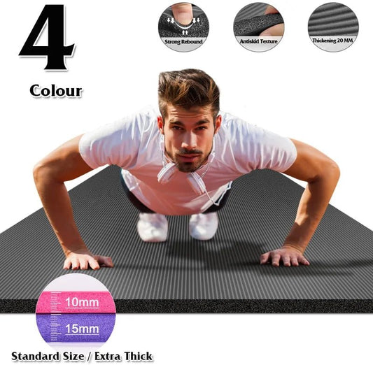 Big size gym workout yoga mat crafted from high-quality elastic NBR for optimal cushioning and support. Features dual-sided non-slip surfaces for secure workouts, easy-to-clean material for hygiene, and large dimensions suitable for dynamic movements and all fitness levels. Perfect for home gyms, studios, or group classes. TNT Fitness Gear