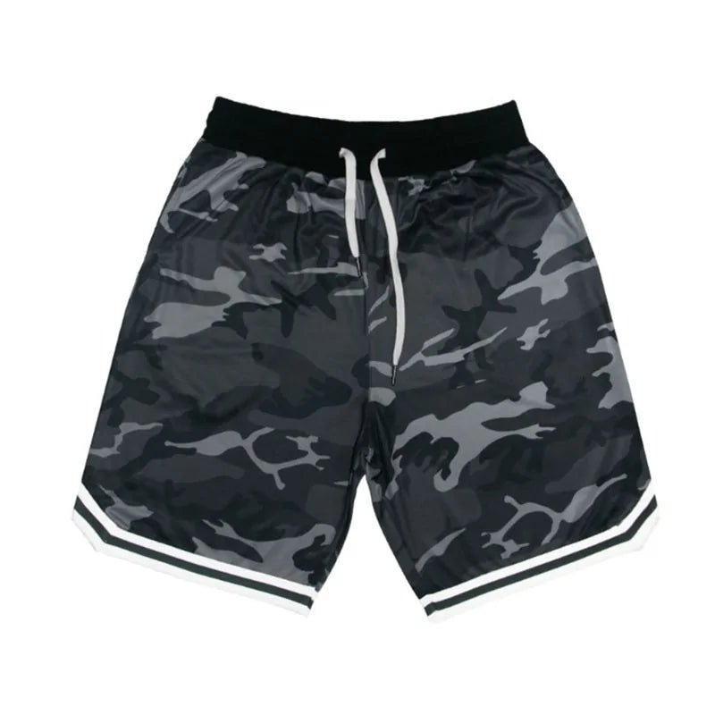 Camouflage Sports / Fitness Shorts - breathable, lightweight fabric with flexible design, elastic waistband, and pockets for essentials. Bold camouflage pattern for workouts and casual wear - TNT Fitness Gear