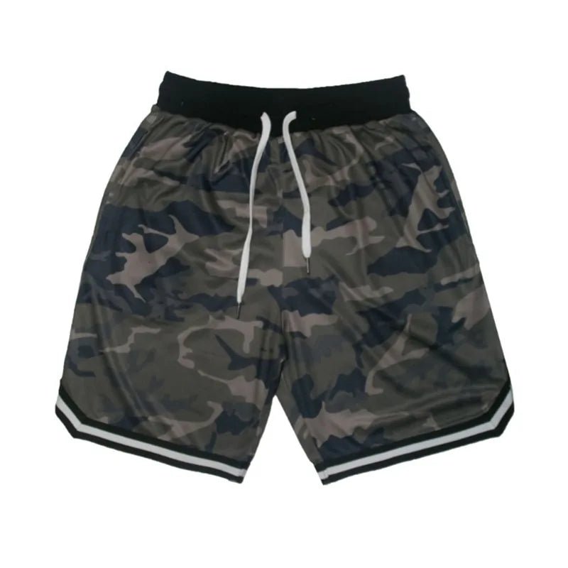 Camouflage Sports / Fitness Shorts - breathable, lightweight fabric with flexible design, elastic waistband, and pockets for essentials. Bold camouflage pattern for workouts and casual wear - TNT Fitness Gear