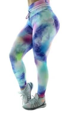 Women's cotton candy print push-up workout leggings featuring a vibrant, colorful design. Made with stretchy, breathable fabric for a flattering fit and enhanced comfort. Ideal for dynamic workouts, yoga sessions, or adding a fun flair to casual athleisure outfits - TNT Fitness Gear