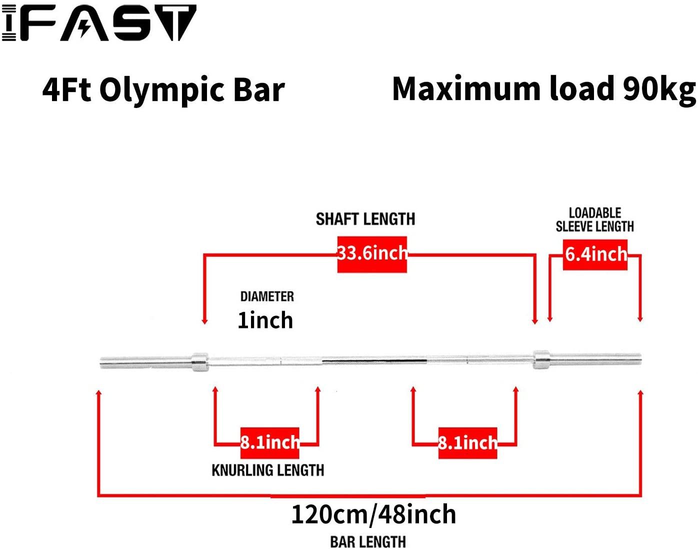 4Ft Olympic chrome curl bar with diamond knurl grip and rotating sleeves – fits 2" weight plates