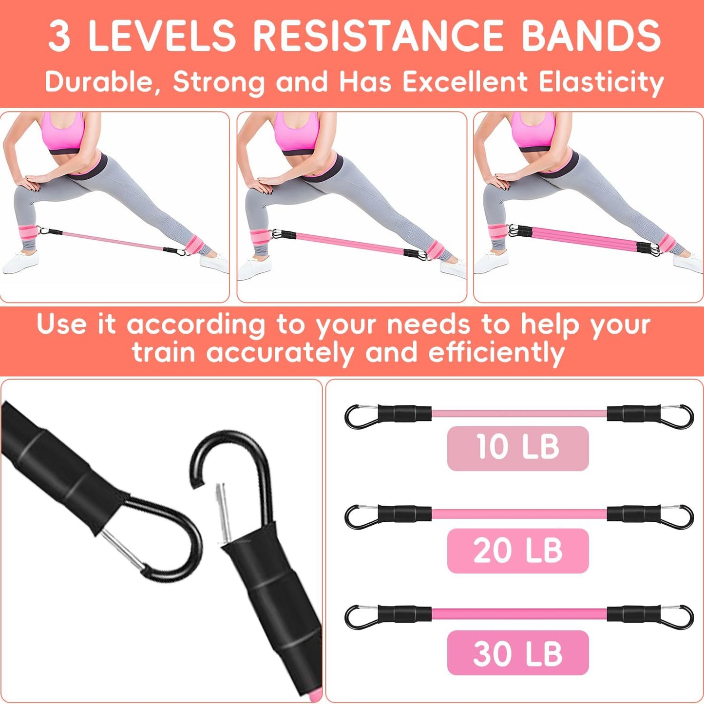 Women's ankle resistance bands with cuffs for glute and hip workouts – 3-in-1 home fitness set