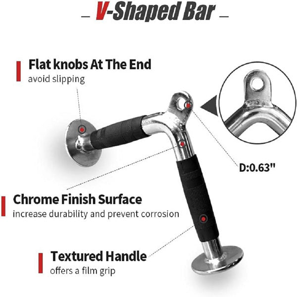 4-piece cable attachment set with rubber grips – includes straight bar, V-bar, rope, and row handle for home gym workouts