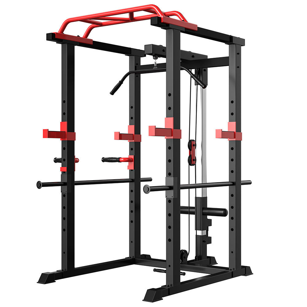Multi-functional power cage with pull-up bar, squat rack, and barbell station – adjustable 1000 lb home gym frame
