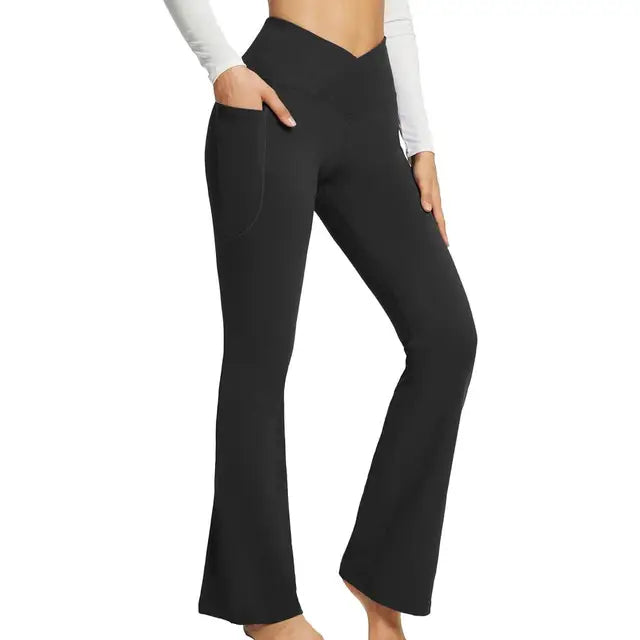 Functional and fashionable workout leggings with pockets designed for women. Made from stretchy, moisture-wicking fabric, these high-waisted leggings provide comfort and convenience during exercise and casual wear.