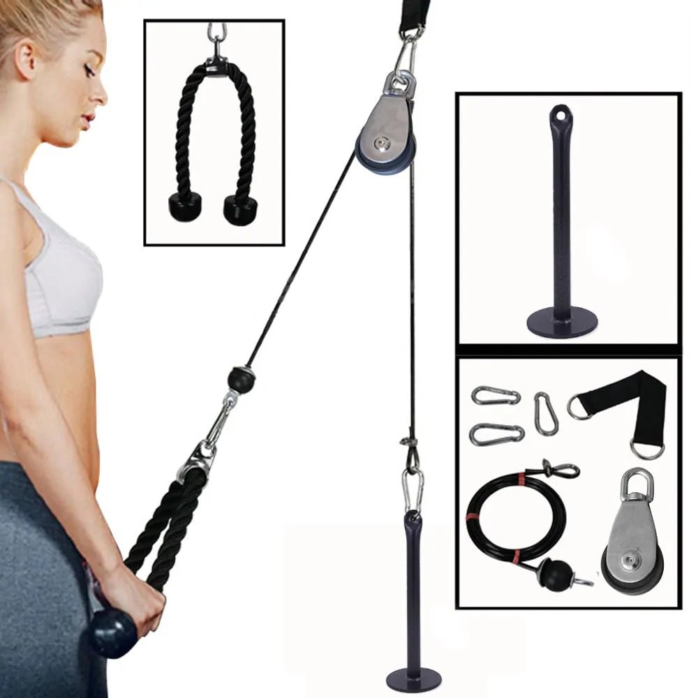 Fitness Lat and Lift Pulley Cable System designed for versatile strength training. Ideal for exercises like lat pulldowns, bicep curls, and tricep extensions. Durable and easy to install, perfect for enhancing upper body workouts at home or in the gym- TNT Fitness Gear
