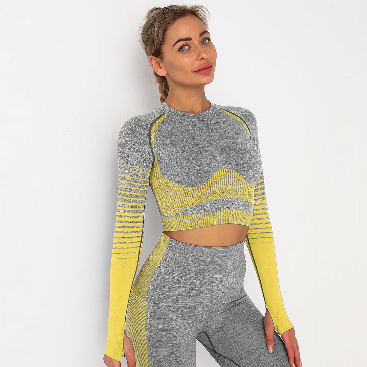 Women's seamless yoga suits designed for comfort and performance, featuring a flexible, breathable fabric that moves with your body. Perfect for yoga, workouts, or casual wear, offering a sleek, stylish fit. TNT Fitness Gear.