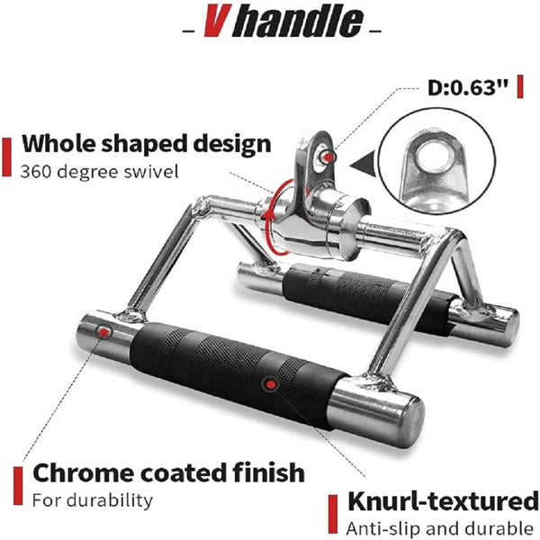 4-piece cable attachment set with rubber grips – includes straight bar, V-bar, rope, and row handle for home gym workouts