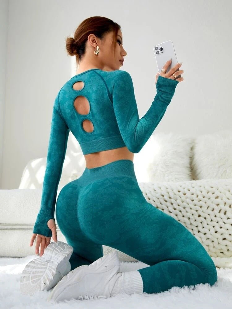 Stylish two-piece gym and yoga set featuring a solid-color design in vibrant shades of red, blue, green, and gray, crafted from high-quality nylon for comfort and performance. - TNT Fitness Gear