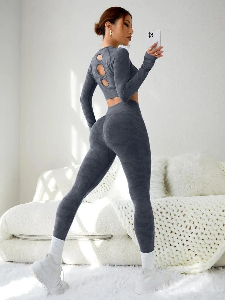 Stylish two-piece gym and yoga set featuring a solid-color design in vibrant shades of red, blue, green, and gray, crafted from high-quality nylon for comfort and performance. - TNT Fitness Gear