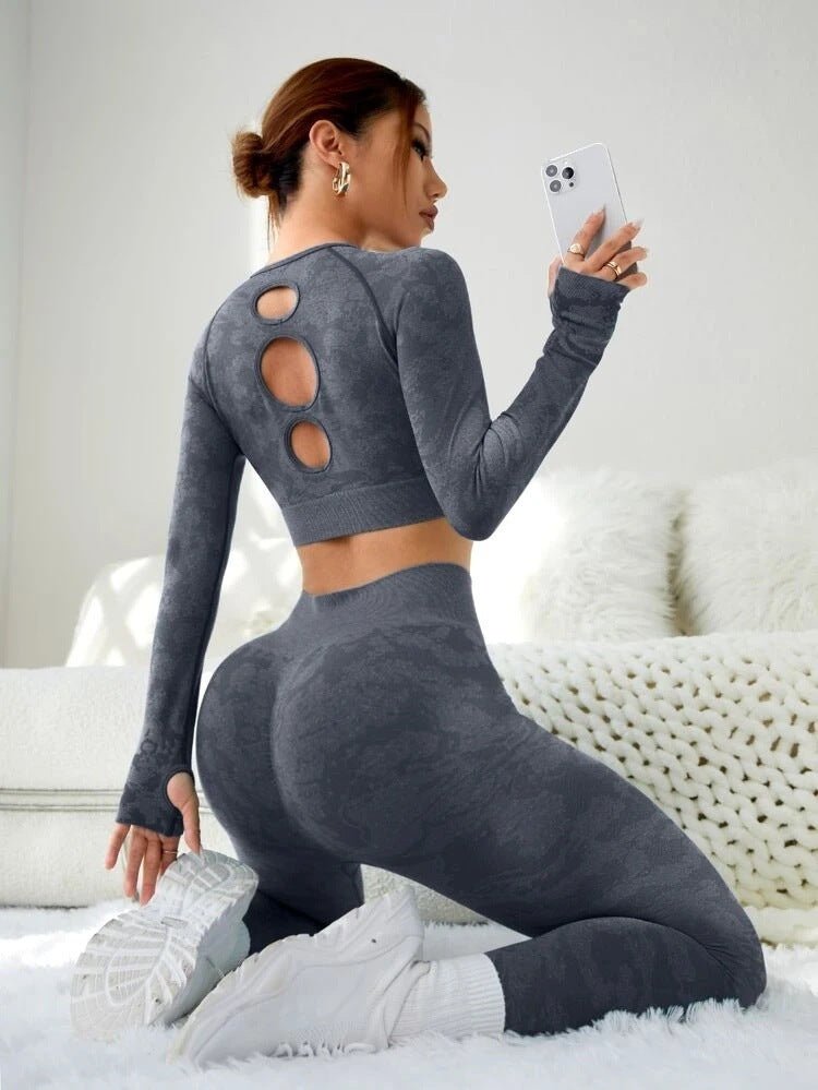 Stylish two-piece gym and yoga set featuring a solid-color design in vibrant shades of red, blue, green, and gray, crafted from high-quality nylon for comfort and performance. - TNT Fitness Gear