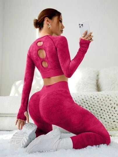 Stylish two-piece gym and yoga set featuring a solid-color design in vibrant shades of red, blue, green, and gray, crafted from high-quality nylon for comfort and performance. - TNT Fitness Gear