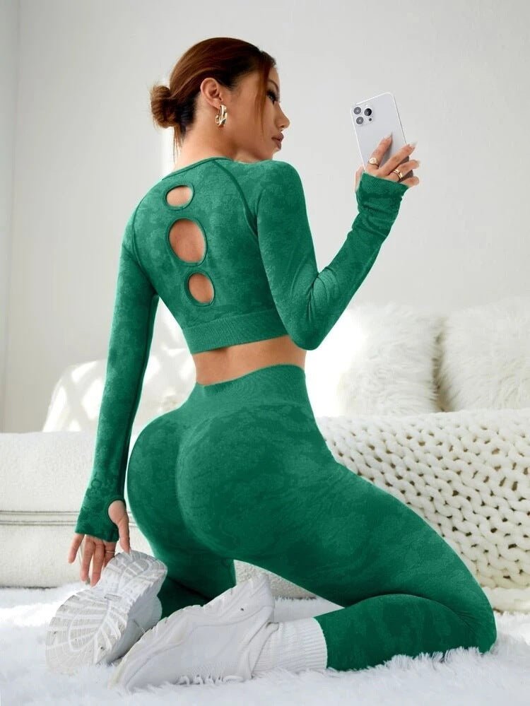 Stylish two-piece gym and yoga set featuring a solid-color design in vibrant shades of red, blue, green, and gray, crafted from high-quality nylon for comfort and performance. - TNT Fitness Gear
