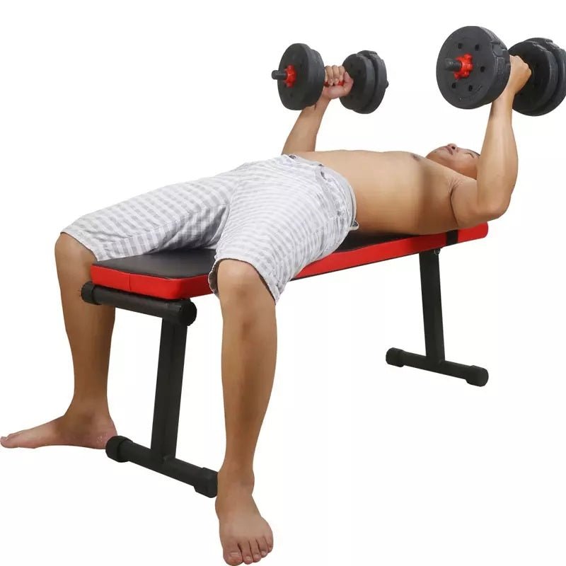 Compact and foldable fitness bench designed for home workouts. Features adjustable settings for various exercises, offering stability and comfort. It is ideal for strength training and space-saving convenience.