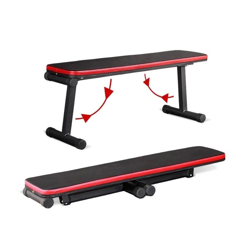 Compact and foldable fitness bench designed for home workouts. Features adjustable settings for various exercises, offering stability and comfort. It is ideal for strength training and space-saving convenience.
