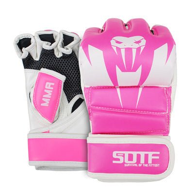 Protective Sanda sparring and punching bag gloves designed for fighting training. Made with durable materials for impact absorption and wrist support, offering comfort and safety during intense sparring and punching bag sessions.- TNT Fitness Gear